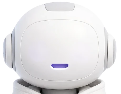 A Lusion robot feje lila szemekkel