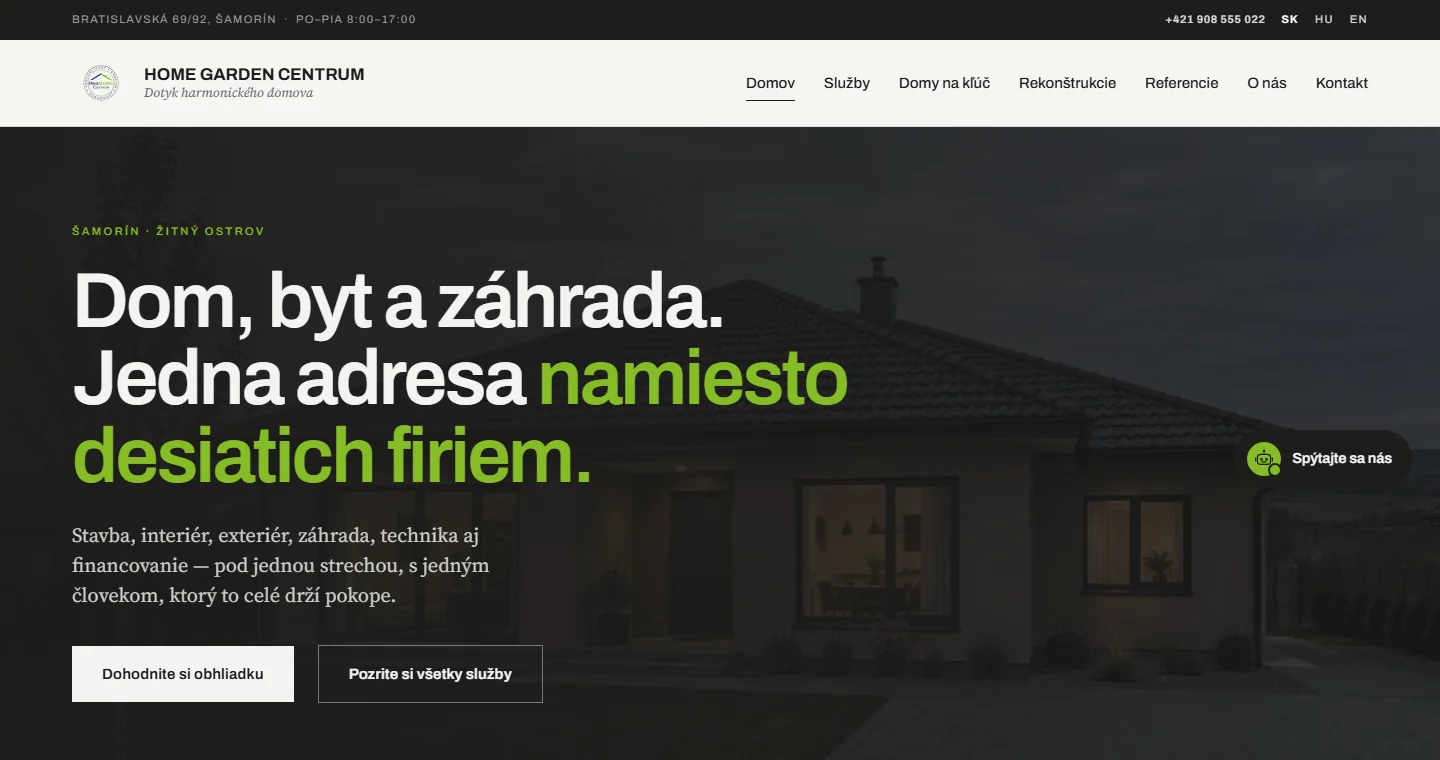 A Home Garden Centrum weboldalának kezdőlapja